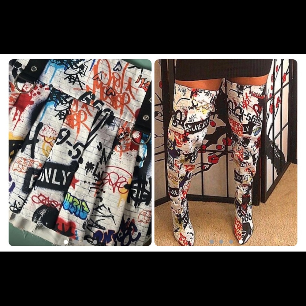 Dolls kill graffiti boots and skirt set